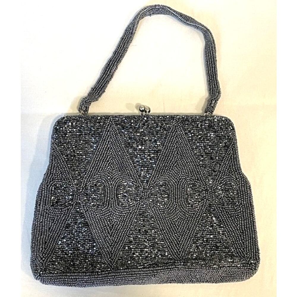 Vintage 60s Richere Bag by Walborg Black Hand Made Beaded Evening Purse